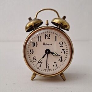 Bulova Wind Up Alarm Clock Twin Bell Brass Made In Germany Vintage RARE Working